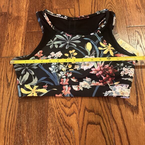 C&C California Womens M Sports Bra Performance Black Floral Mesh Stretch Wicking - Picture 11 of 16